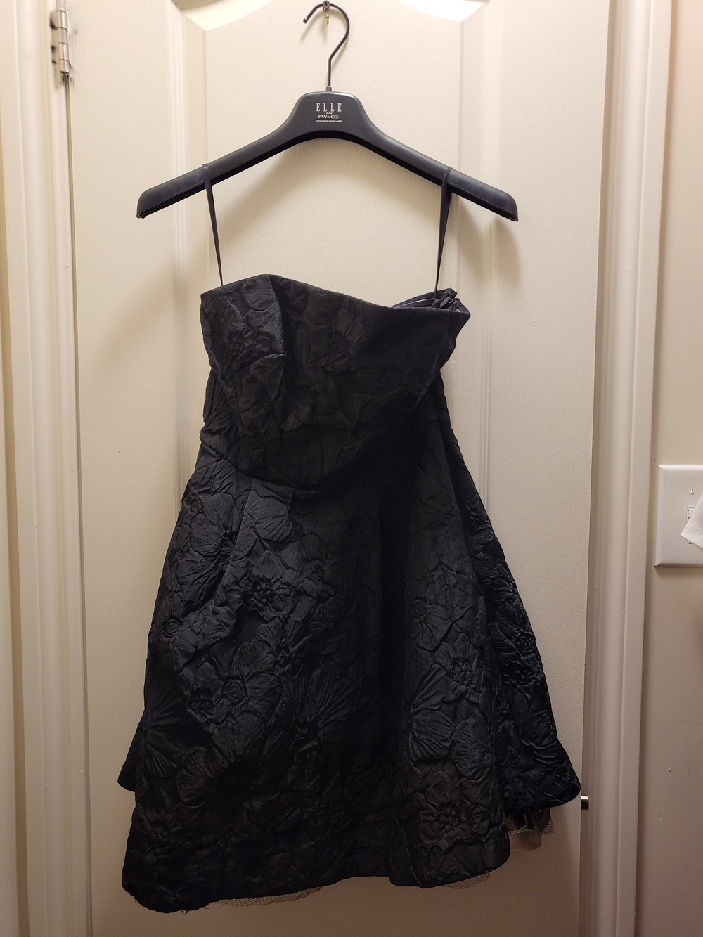 Elle Black Textured Strapless A-Line Dress